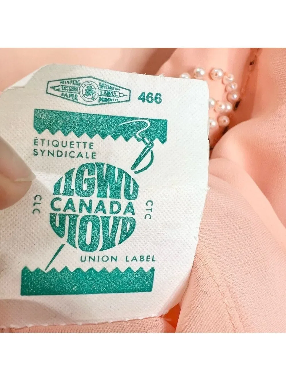 Vintage 80s union made beaded peach chiffon open jacket cami skirt set suit 16 - Picture 17 of 17